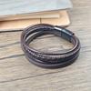 Vintage Men Leather Bracelet Brown Braided Multi-layer Stainless Steel Clasp Casual Wristband Jewelry Gift for Boyfriend