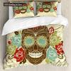 Duvet Cover Set Black Skull SkeletonPaisley Floral Gothic Luxury Soft Bedding Set Comforter Cover Halloween Decor,Queen Size