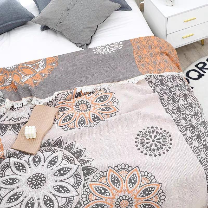 Cotton Gauze Tassel Edge Throw Blanket Towel Quilt Sofa Cover Blanket Single Double Air Conditioning Quilt Enlarged Thickened Cover Blanket