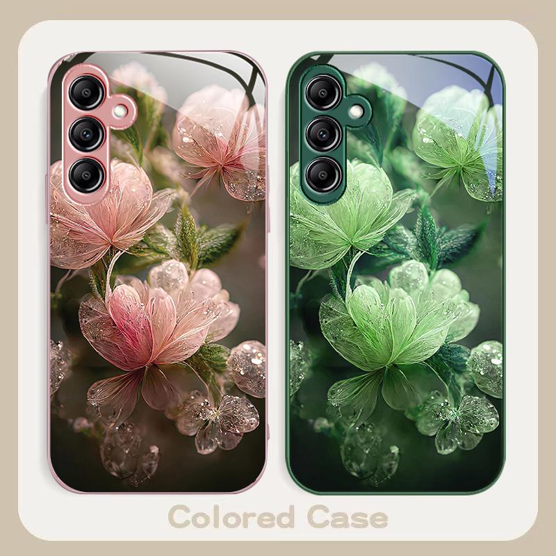 Pink Crystal Flower For Samsung A 20 30 22 23 24 25 26 31 32 33 34 35 42 50 51 52 53 54 55 56 70 71 72 73 5G glass phone case