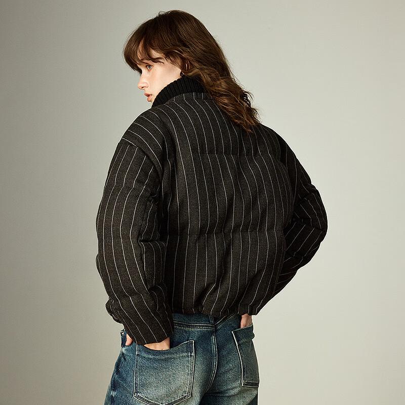 Chuyu Women's Striped Knit Stand Collar Puffer Jacket