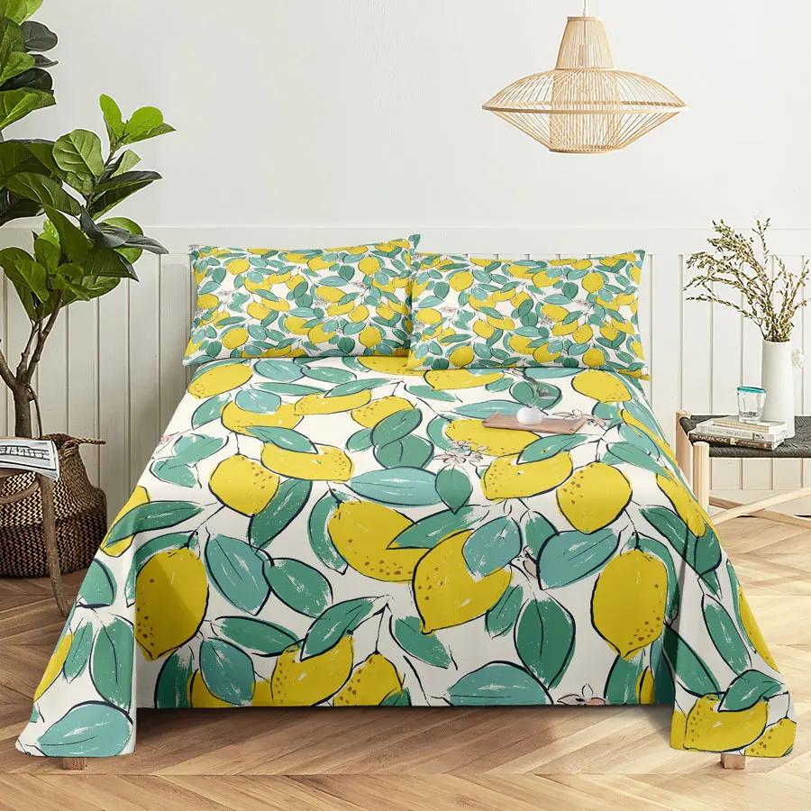 

Fruit Bed Sheet set and Pillow Case Queen King Size Bedding Set Lemon Print Pillowcase for Double Twin Full Single Bed Free Ship 110x230cm 2pcs