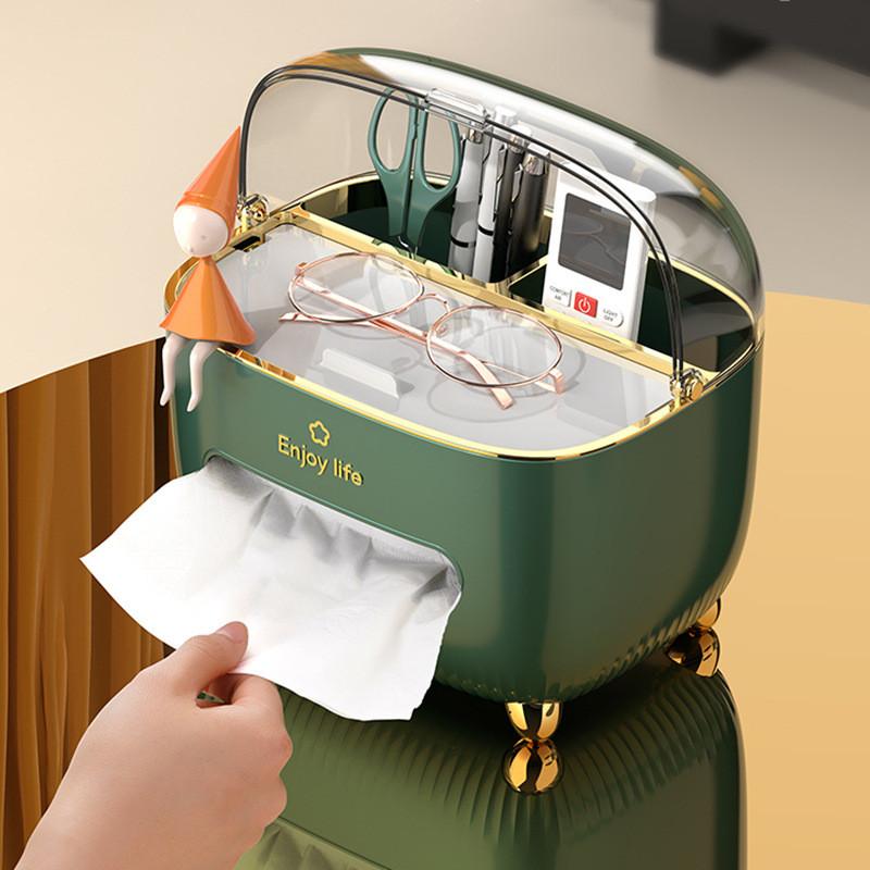 

Tissue Box Home Desktop Napkin Holder Гостиная Органайзер для ванной комнаты Роскошный многофункциональный пульт дистанционного управления Хранение с крышкой