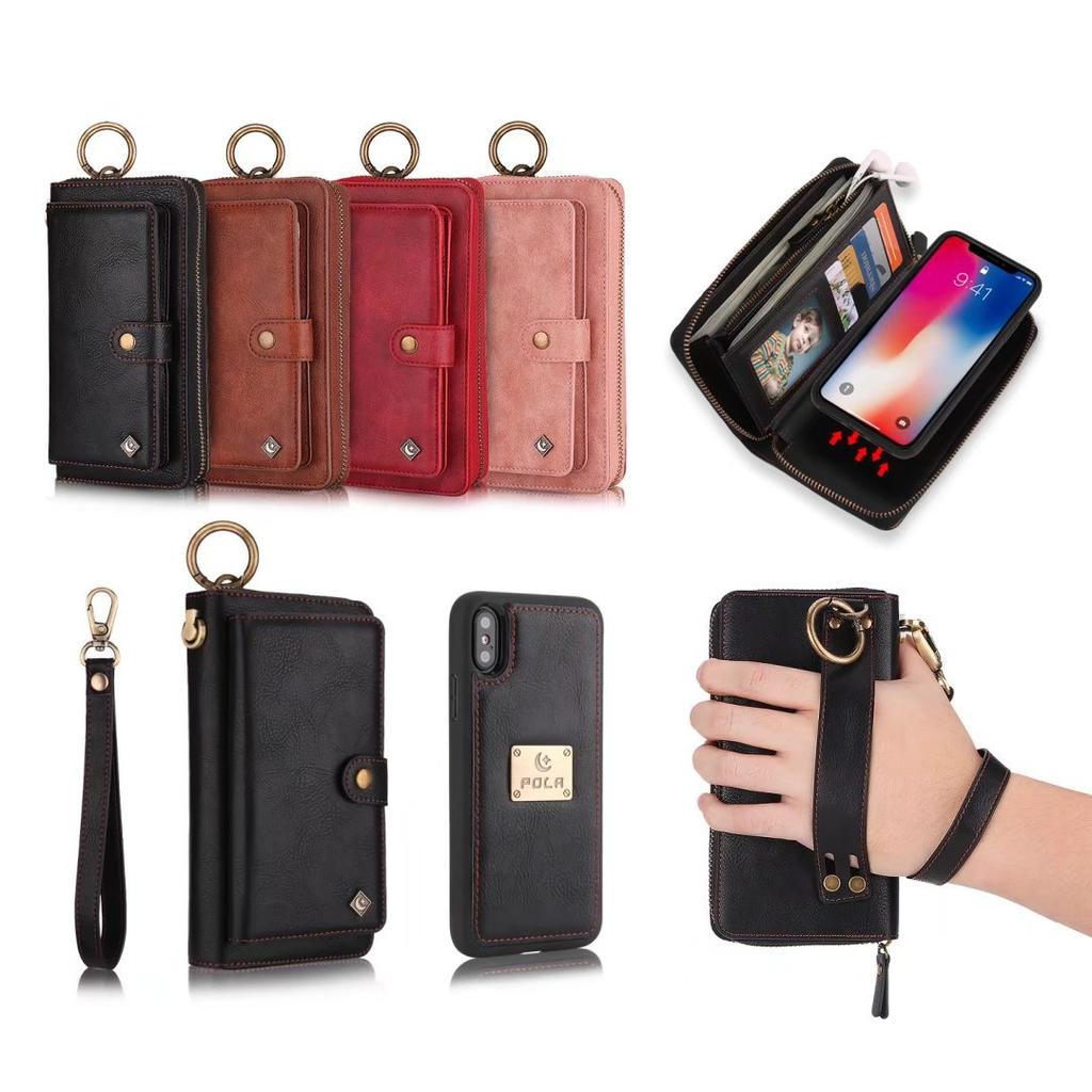 Anwendbar auf iPhoneXS Handy-Lederhülle, Reißverschlusstasche mit Retro-Muster, tragbare Kartenbrieftasche, Schutzhülle mit Gürtelschnalle S10