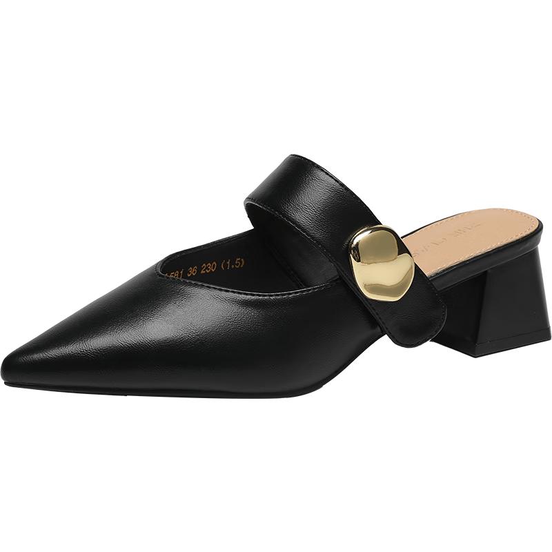 ZHR Women s French Style Chunky Heel Mule Slippers BL581 37