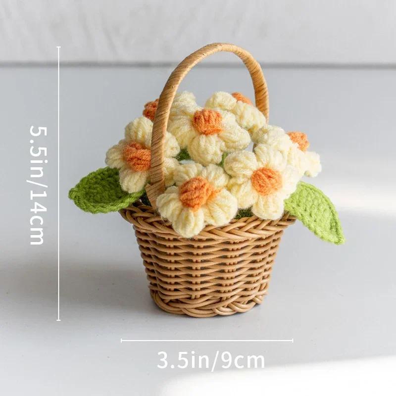 Ghiveci drăguț croșetat  Flori artificiale creative  Plante țesute manual  Flori tricotate finite  Decorațiune birou desktop