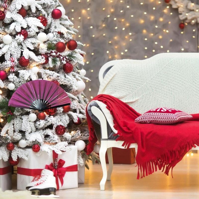 Foldable Shimmering Party Fan Decorative Wood Frame Handheld Fan For Festivals Celebration Stage Performances Parties