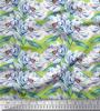 Soimoi Green Japan Crepe Satin Fabric Leaves & Blooming Camellias Floral Print Sewing Fabric Metre 42 Inch