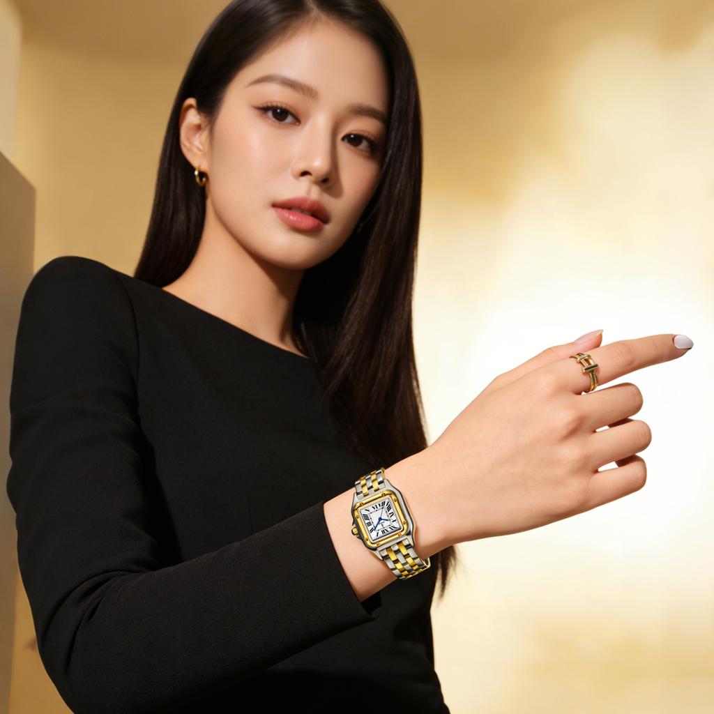 AIMANA Elegant Ladies Two-Tone Watch White Square Roman Dial Waterproof Quartz Stainless Steel Strap Dress Wristwatch Gift for W