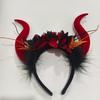 Gothic Red Black Flower Rose Headband Horn Hair Hoop Women Halloween Headband Party Costume Dress Up Carnival Hair Accessories