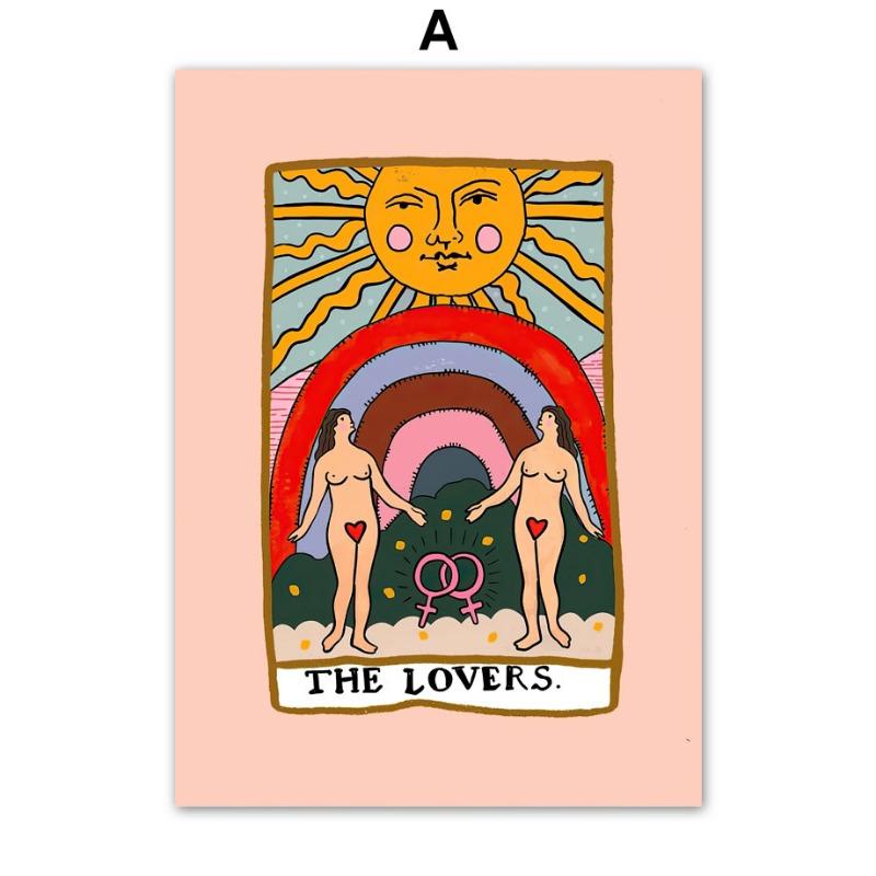 Retro Lover Tarot Card Wall Art Canvas Painting Vintage Posters And Prints 70s Wall Pictures For Living Room Home Decoration