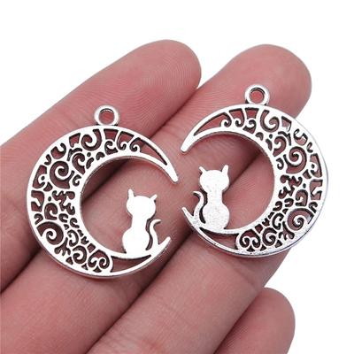 8pcs 30x25mm Antique Silver Color Moon Cat Charms Pendant for DIY Necklace Bracelet Drop Earrings Jewelry Making