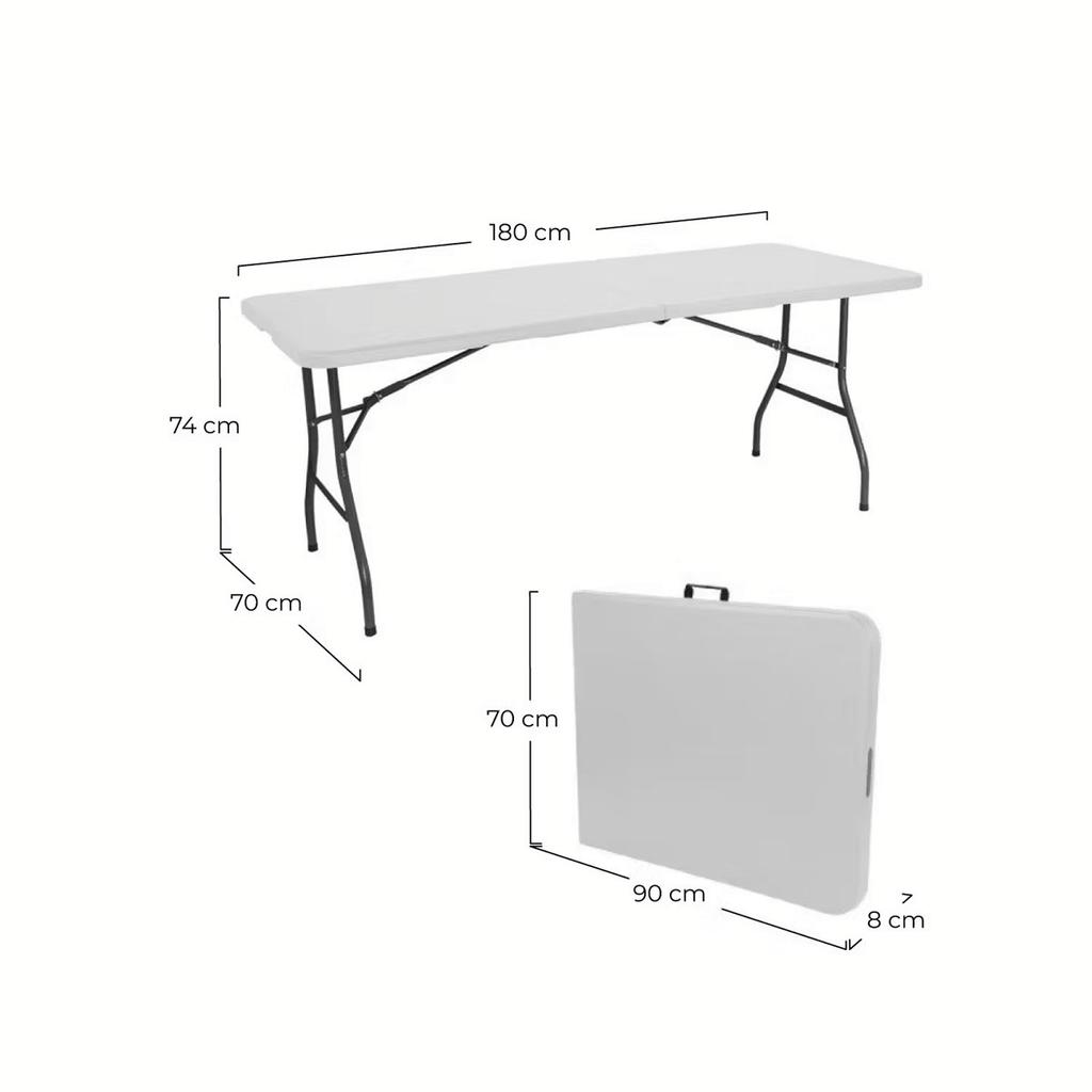 Nyana Home 180x74x74cm Reinforced Resin Folding Table | Camping, Garden and Events | Steel and Non-Slip Feet | Load Up To 150kg | 2-8 People