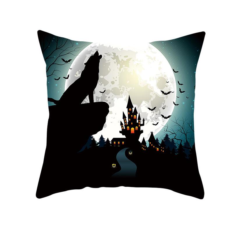 Halloween Theme Horror Pumpkin Bat Print Pattern Cushion Cover Home Living Room Sofa Decoration Square Throw Pillow Cover