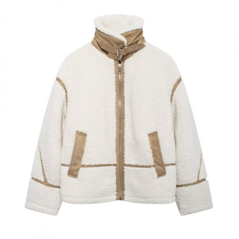 Womens Fleece Lined Zip-Up Jacket Double-Sided Warm Outerwear Casual Office Wear