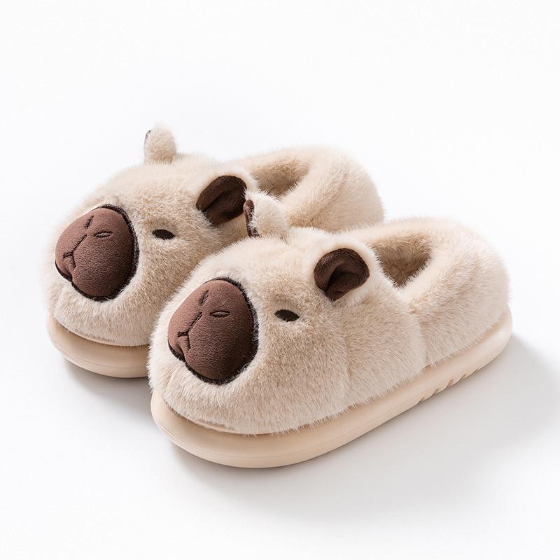 Kids' Cartoon Cotton Slippers – Cozy, Fleece-Lined, Thick Sole Fur Slippers for Boys. Perfect for Autumn & Winter Indoor Comfort.