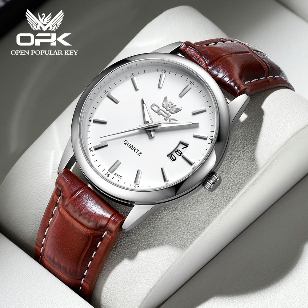 OPK 6010 Mens Watch Simple Original Quartz Watch Stainless Steel Strap Calendar Watches For Man Waterproof Luminous Men Watch