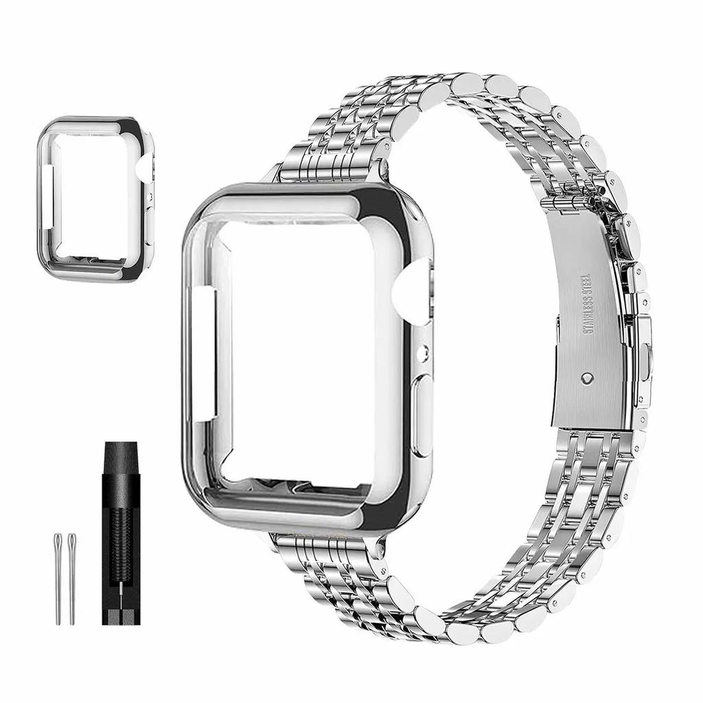Cinturino Smartwatch in Acciaio Inossidabile con Custodia Protettiva, Compatibile con Apple Watch Serie 9-1, SE e SE 2 #GLOBAL PICKS