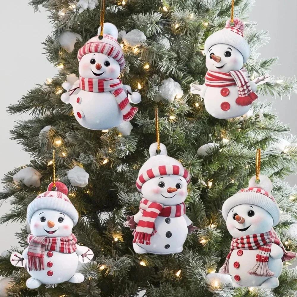 Runtow 5pcs Christmas Cute Snowman Decoration Pendants for Winter Christmas Tree Decoration New Year Christmas Gifts