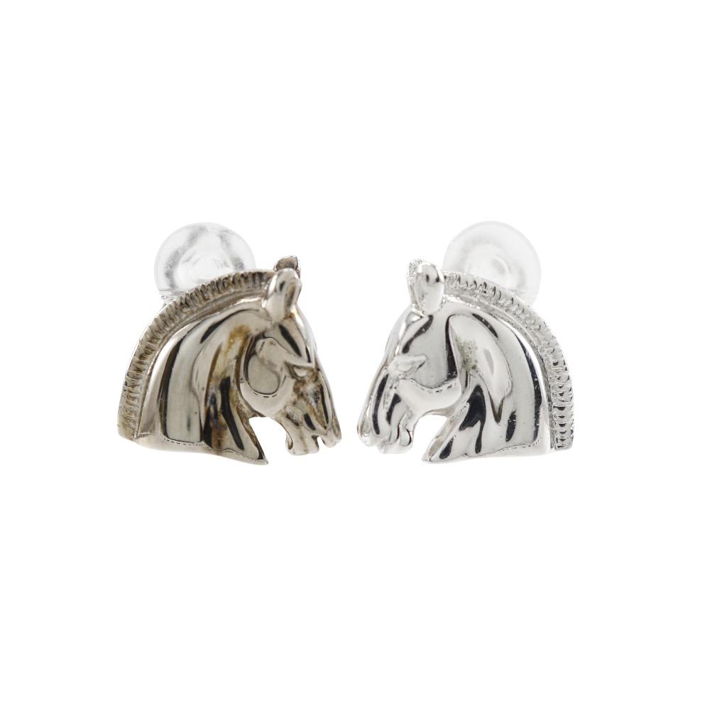 Hermes Shuval Earring Hose Motif Silver Metallic 10.5g Women Used