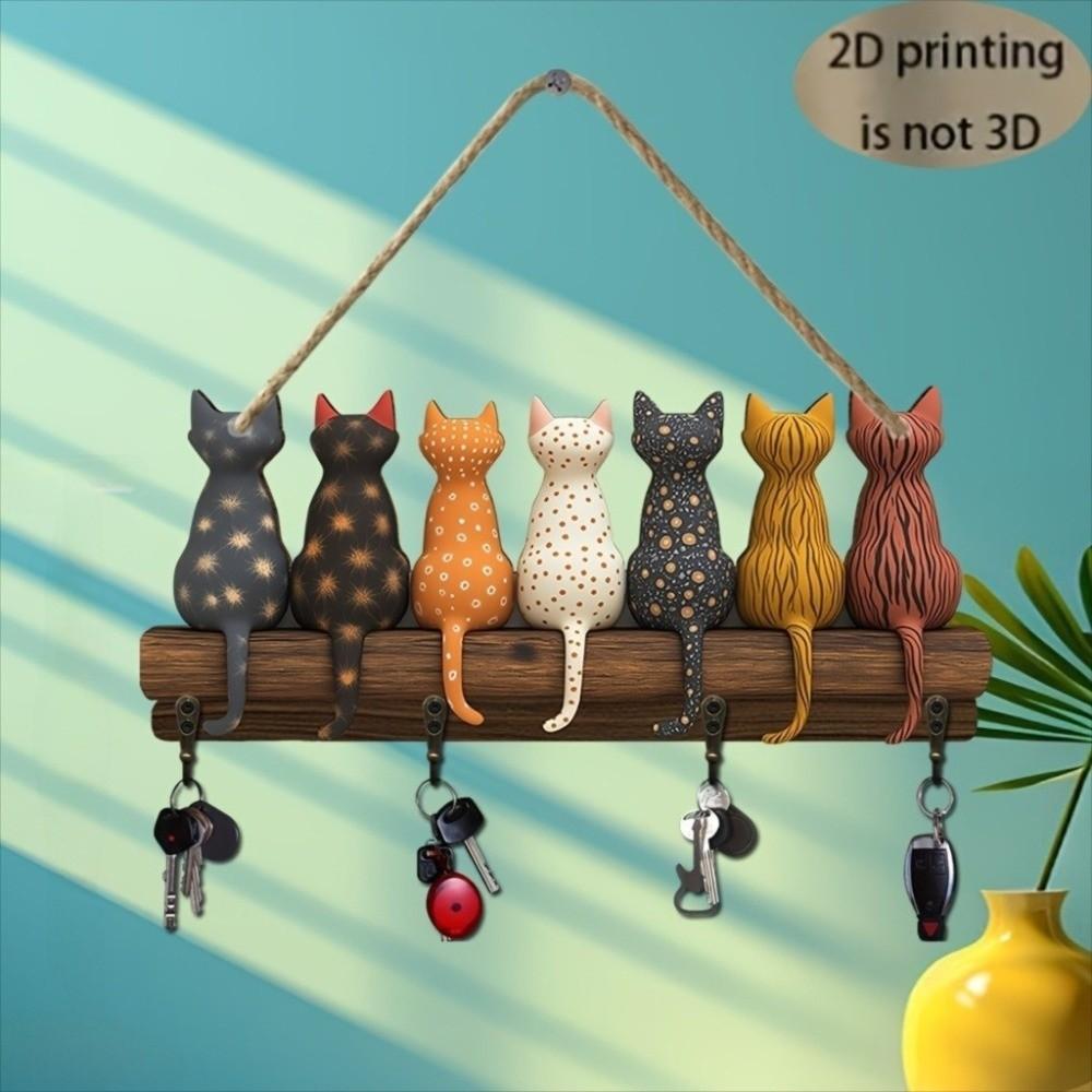 Katzenrücken-Form Schlüsselhalter Holz Schlüsselhaken Geschenk Wandmontiertes Schlüsselregal Eingangsbereich Flur
