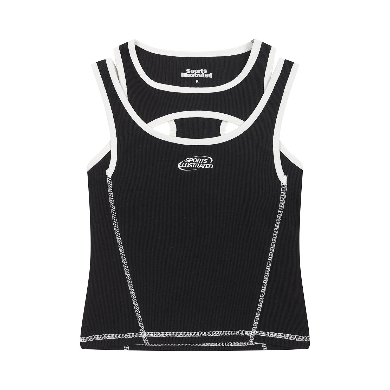Sports Illustrated Sleeveless Ribbed Crop Round T-Shirt (Black) S
