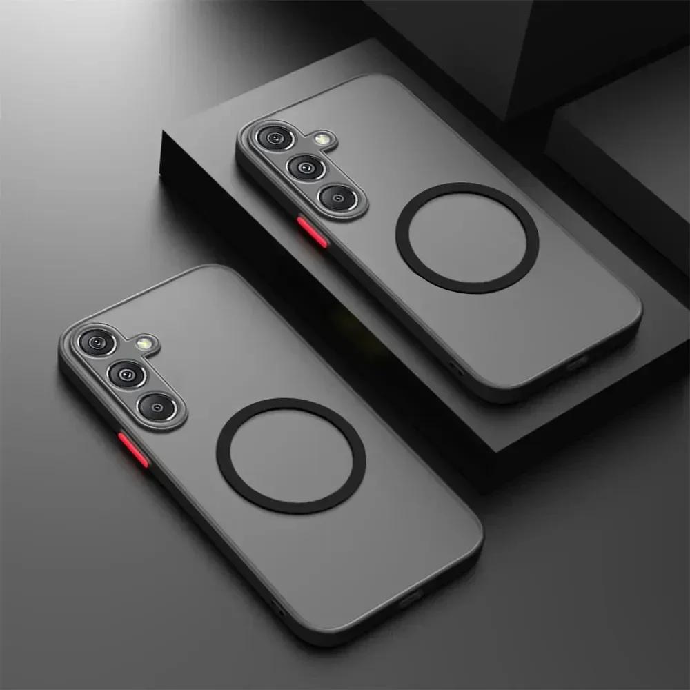 Custodia Magnetica per Telefono con Sensazione sulla Pelle per Samsung Galaxy S25 Edge S23 S24 Ultra Plus A55 A35 A25 A05S A06 A16 A26 A36 A56 5G PC Rigido