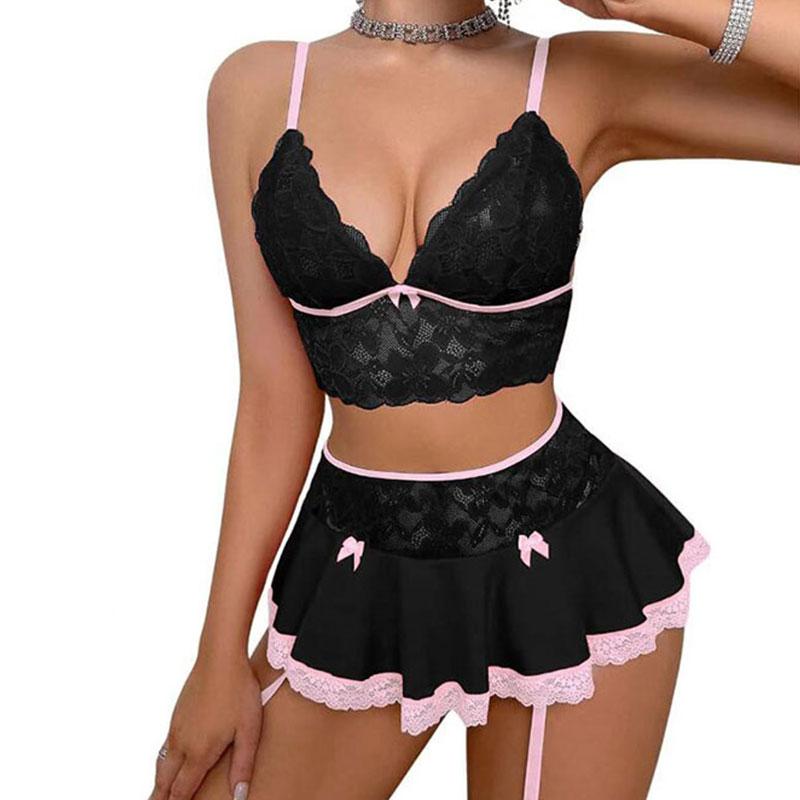 Transparent Lace Lingerie Everyday Underwear Patchwork Matching Sexy Outfits For Woman Cosplay Costume Erotic Set