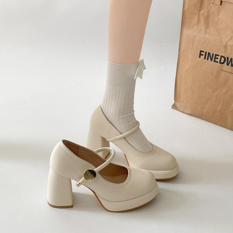 Designer Plateau Dicke Ferse Damen Mary Jane Schuhe Schlichte Höhensteigerung Schnalle Schuhe Damen Outdoor Elegante Kleiderschuhe
