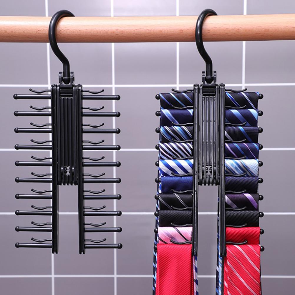 Suport multifuncțional pentru cravate cu 20 de rânduri cu clipsuri antiderapante, suport pentru cravate cu rotație la 360 de grade