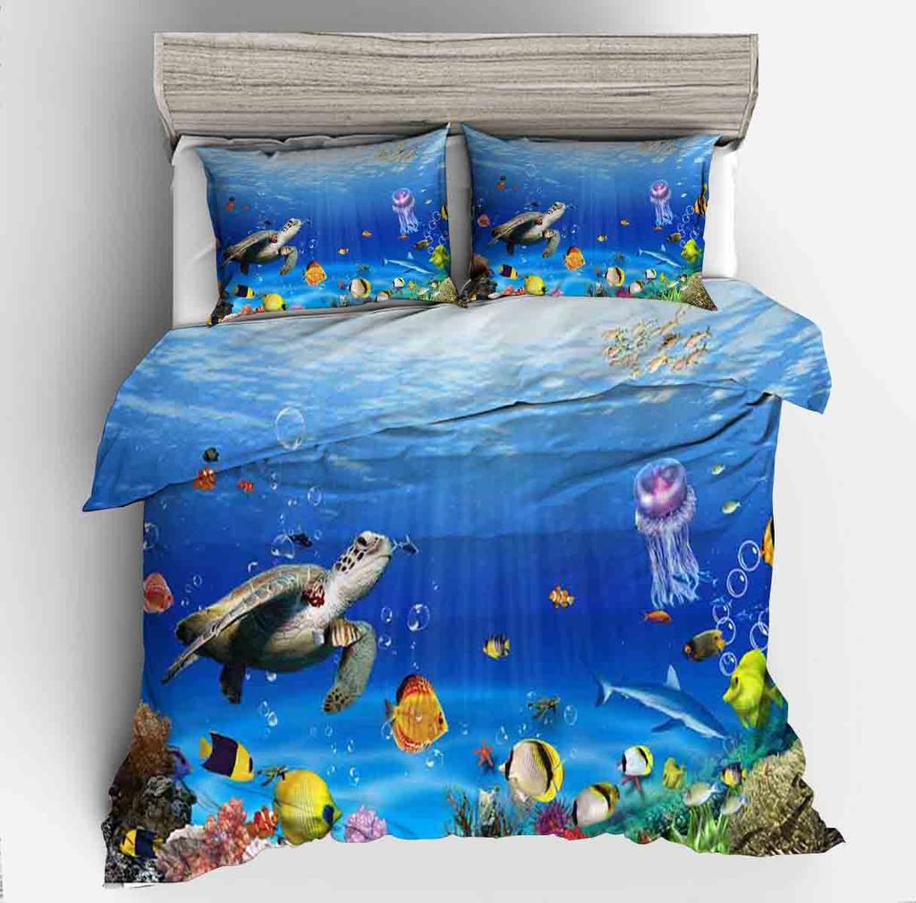 3D Digital Printing Underwater World Dolphin Series Quilt Set Three-Piece Set