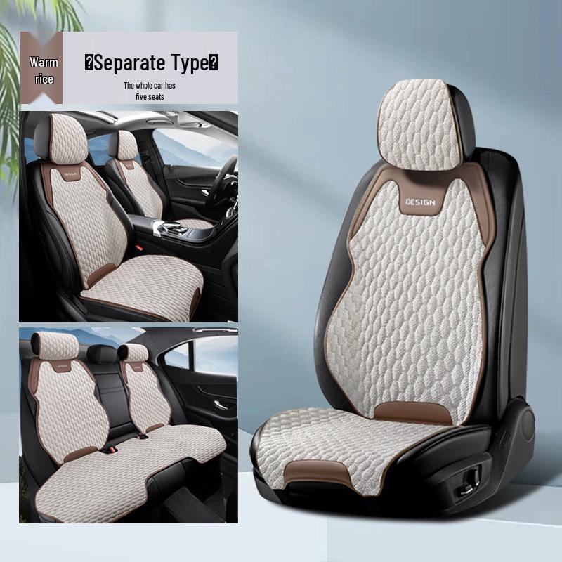 Breathable All-Season Linen Cotton Car Seat Cushion Cover, Universal Fit