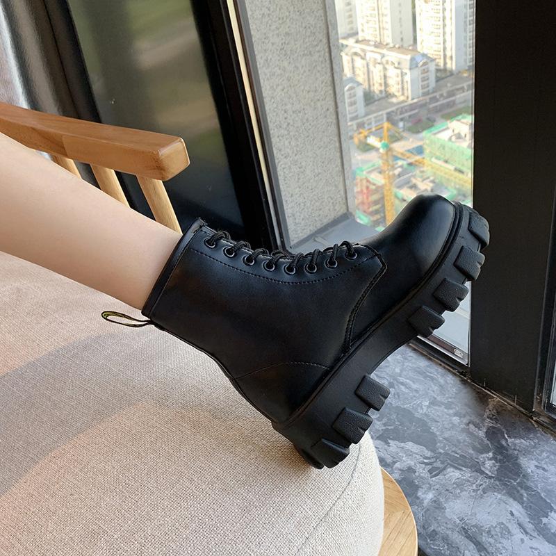 Botas Women Motorcycle Ankle Boots Wedges Female Lace Up Platforms Spring Black Leather Oxford Shoes Woman  Botas Mujer