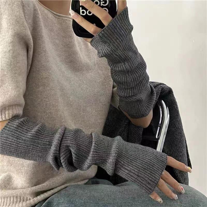 

Варежки без пальцев женские вязаные перчатки перчатки для косплея аниме зимние теплые рукава панк готика харадзюку вязаные варежки рукава One Size темно-серого