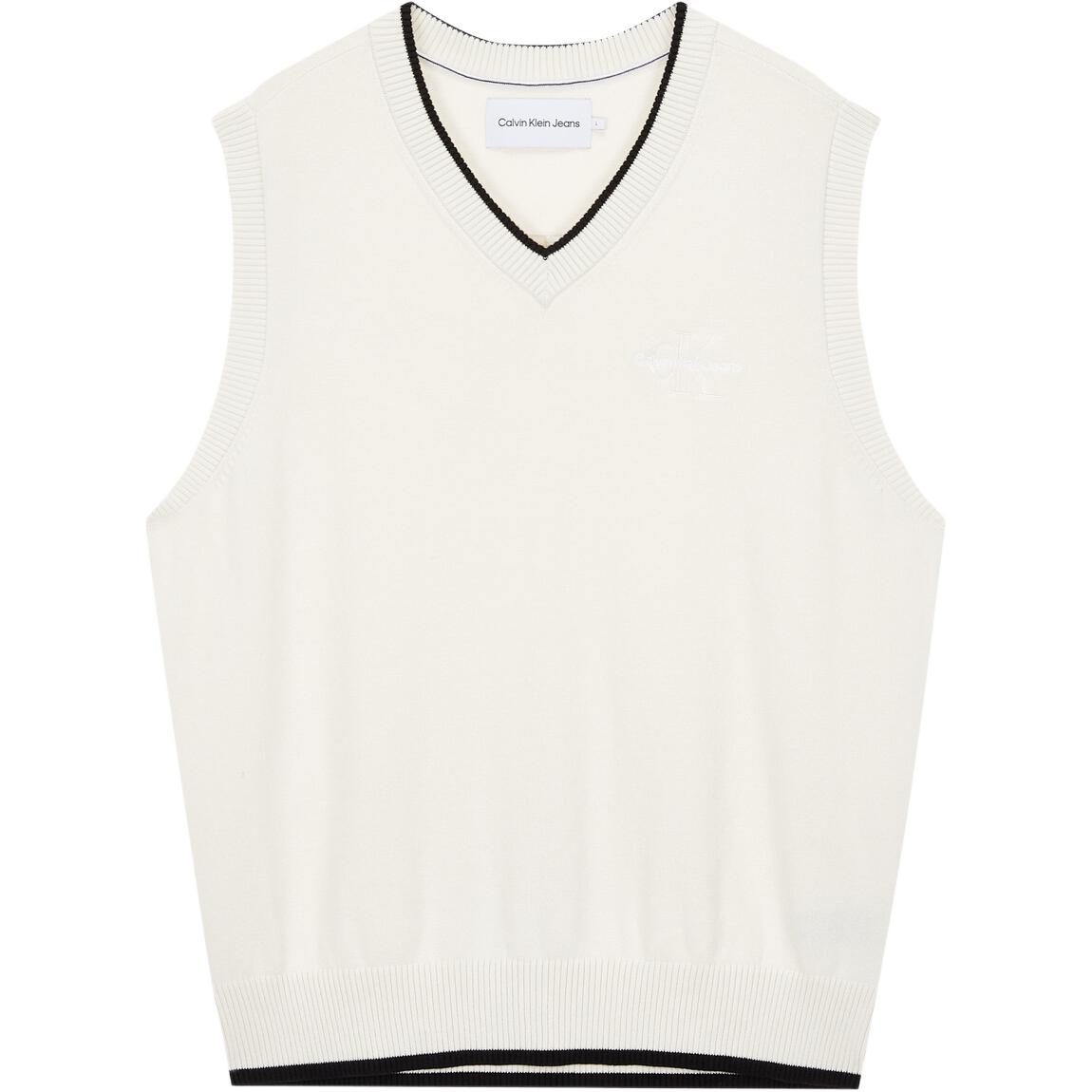 

Calvin Klein Letter Embroidery Color Block Cotton Knit Sweater Men sweater White J324408-YBI S