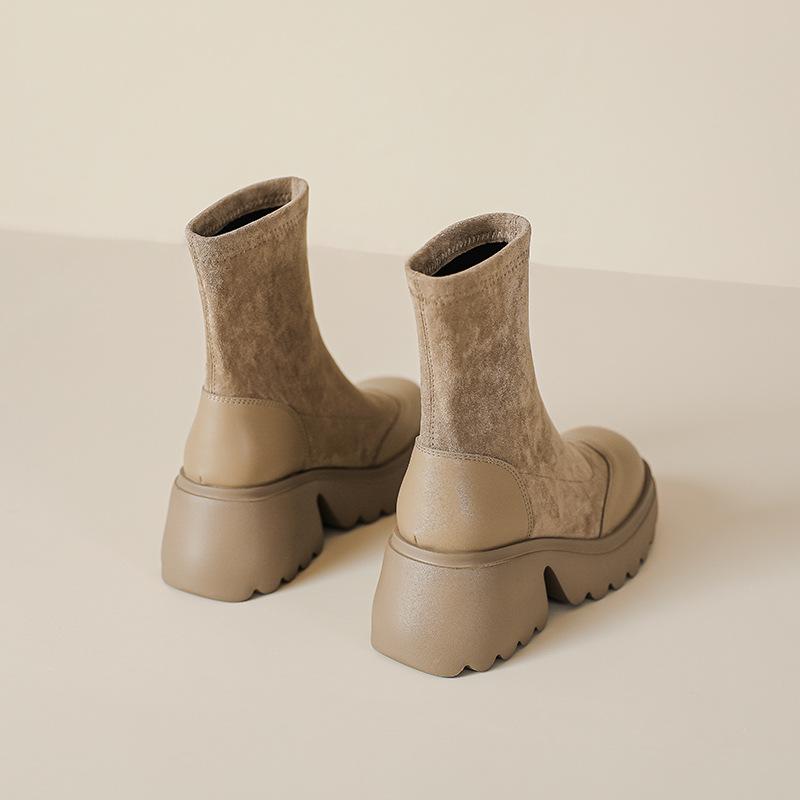 Silky suede Martin boots short boots women's 2025 autumn and winter new thick heel elastic boots 7cm high heel slim boots women