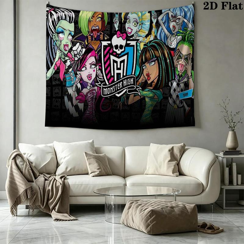 Anime Monster High Wall Tapestry Aesthetic Wall Hanging Printed Fabric Blanket Decorative Tapestries for Bedroom Living Room Home Decor