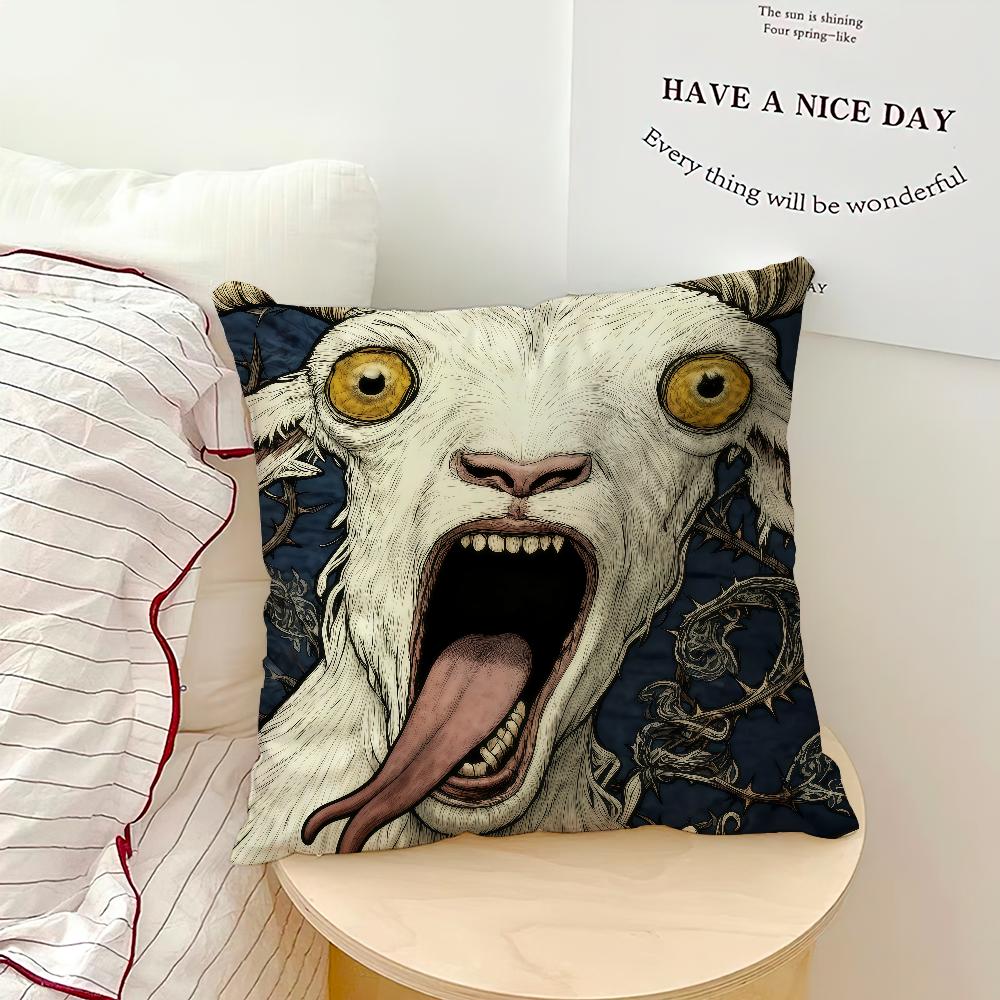 1PC Screaming Goat Sheep Embroidered Style Printed Pillow Cover Short Plush Polyester Cushion Case Animal Pillowcase Home Decor
