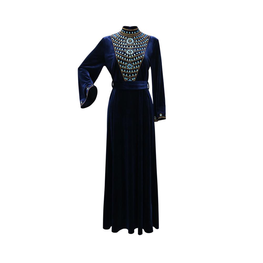 Women's Blue Water Drop Rhinestone Suede Evening Gown Robe