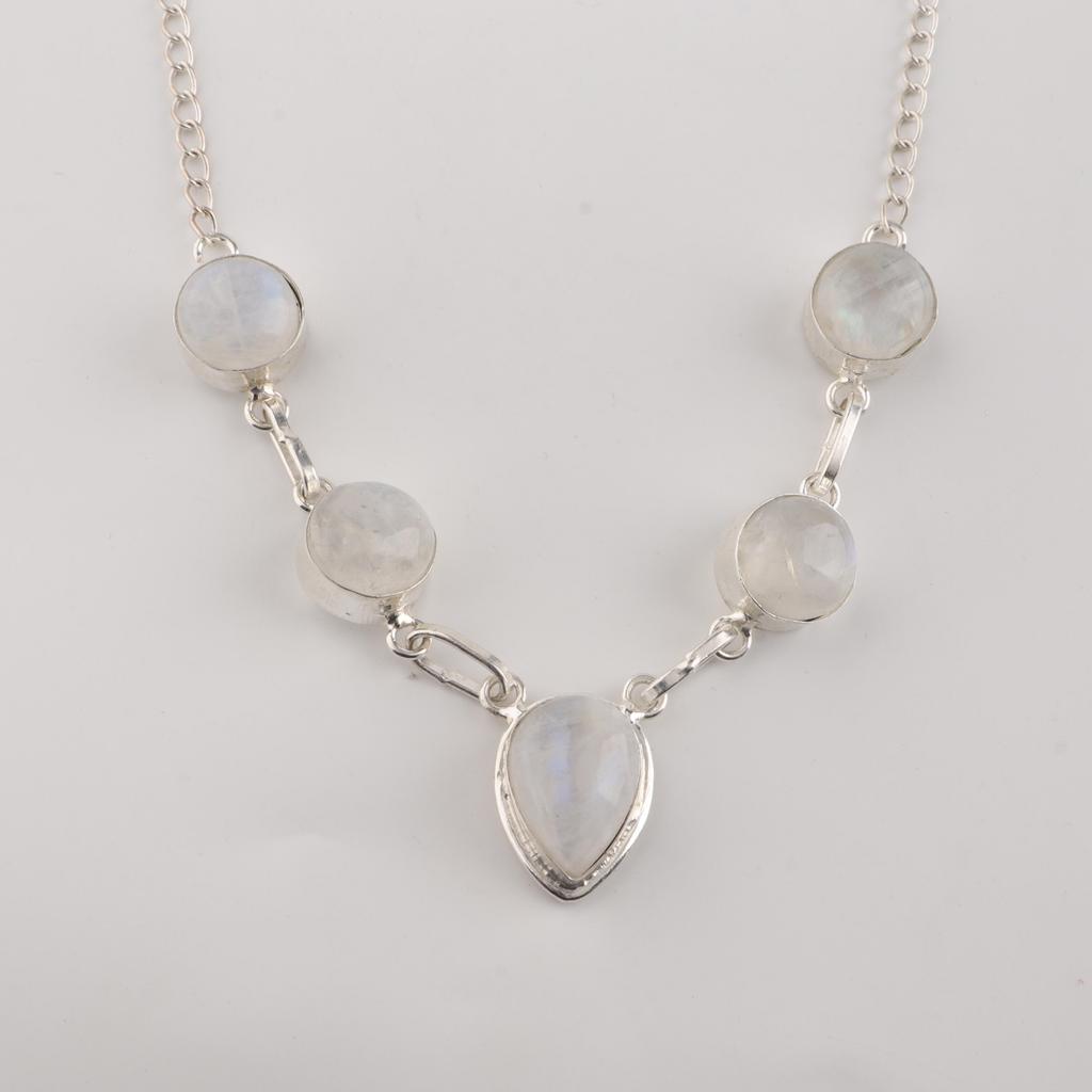 Kamień Księżycowy Tęczowy Srebro Próby 925 Ręcznie Robiona Biżuteria Naszyjnik Damski 16-18" RN-3-23