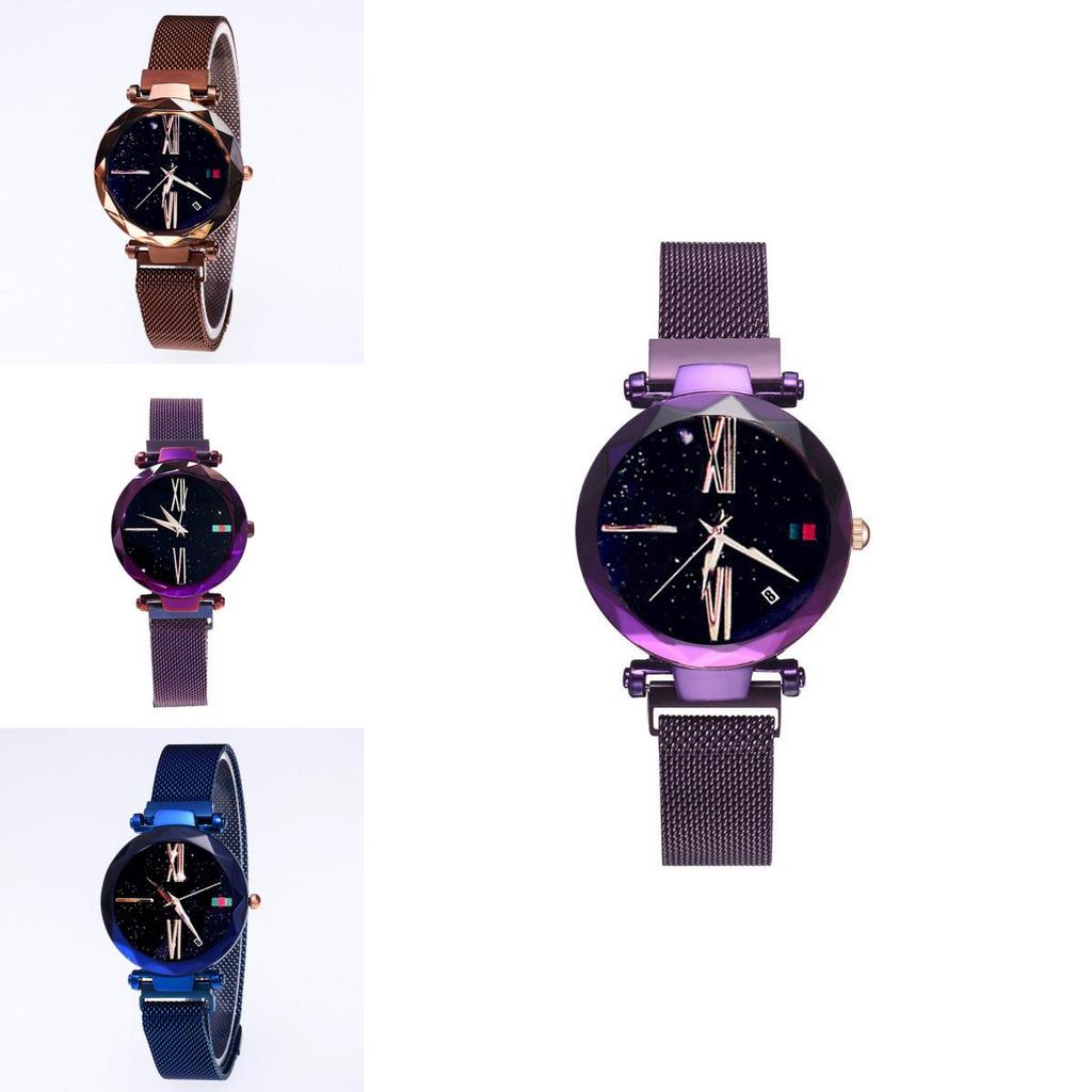 Stylish Women's Prismatic Glass Starry Sky Stainless Steel Bracelet Quartz Wrist Watch