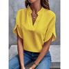 Summer Tops For Women Blouse Fashion Short Sleeve Solid V Neck Loose Shirts And Blouses Elegant Laies White Tops