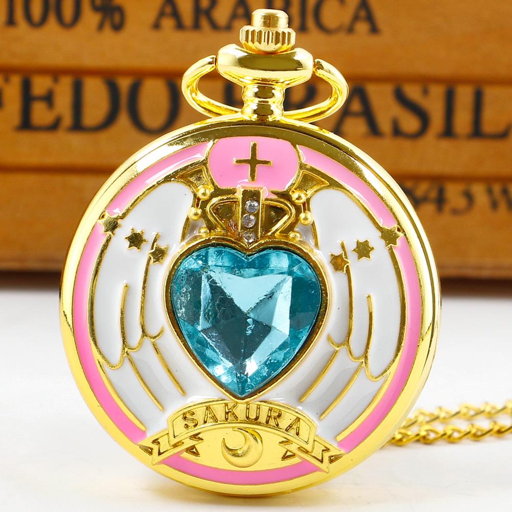

10pcs/lot Wholesale Green Gem Inlaid Cute Fashion Quartz Pocket Watch Necklace for Girls Children s Casual Practical Gift