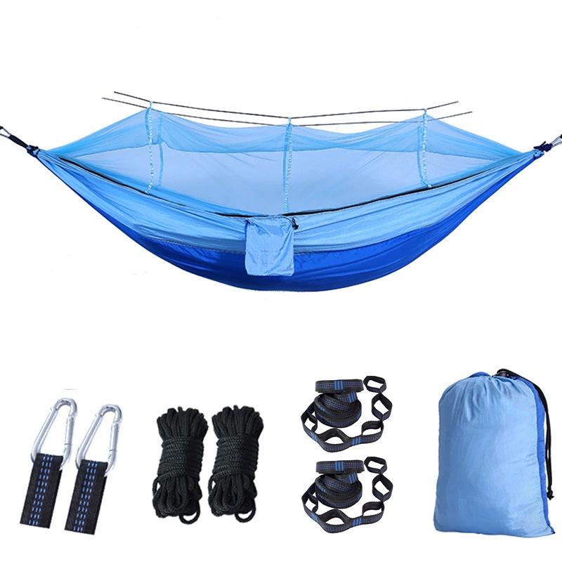 Portable Ripstop Camping Hammock with Mosquito Net - Quick-Open, Anti-Fall Design for Singles & Doubles