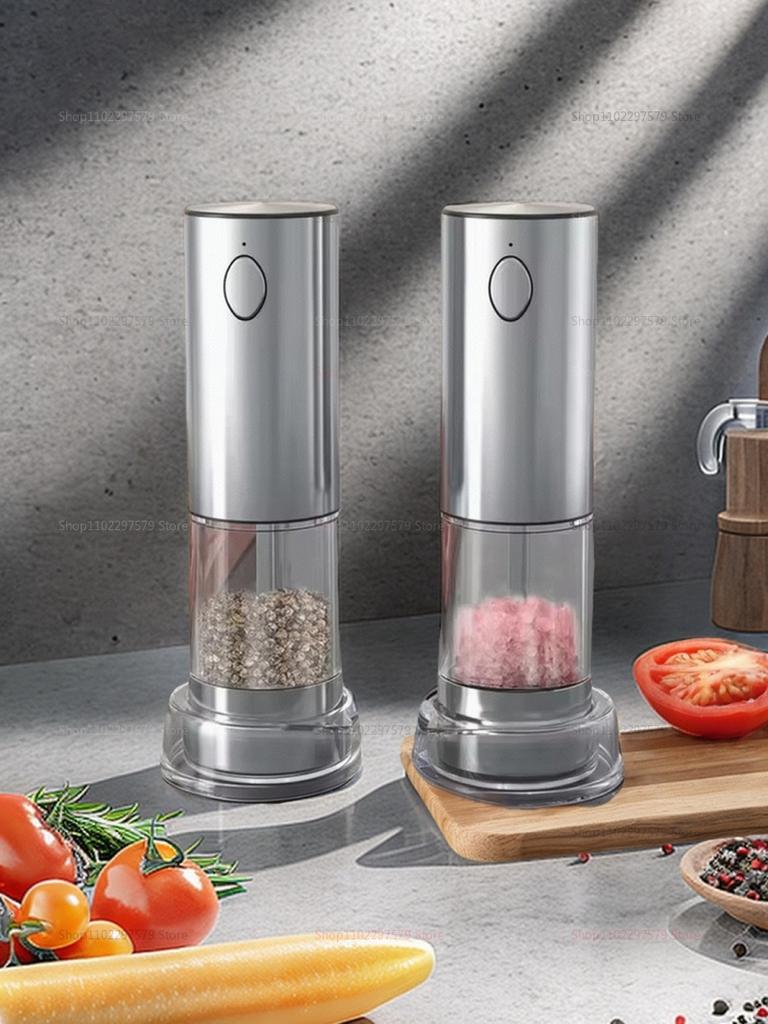 Electric Salt and Pepper Kit, USB Rechargeable Kitchen Household Appliances Stainless Steel Automatic Pepper Grinder