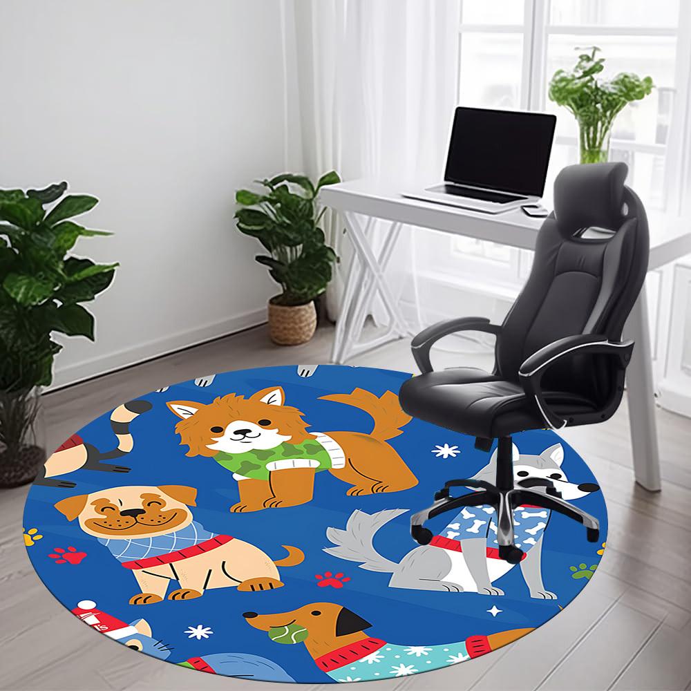 1PC Paw Prints Pet Office Round Area Rug, Mat Suitable ForOffice, Under Office Chairs Bedroom Living Room Home Decor, Room Deco