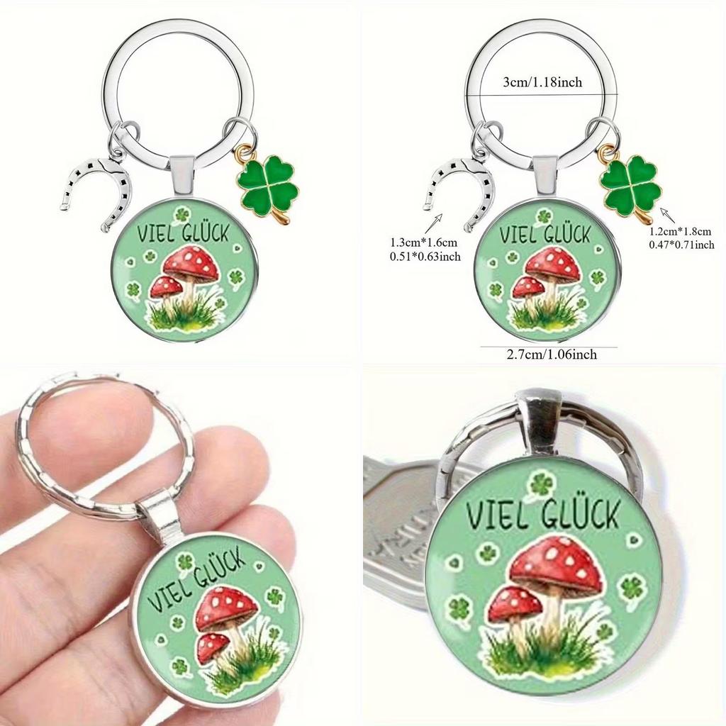 Four Clover Leaf And Mushroom Keychain Cute Pendant For Holiday Gift Event