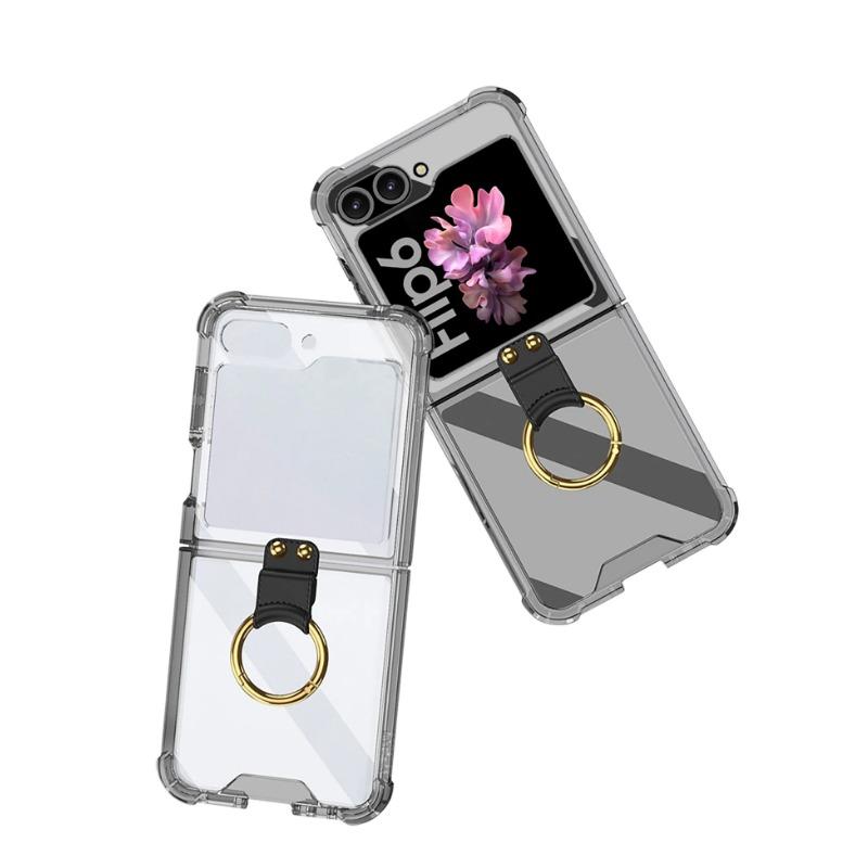 Transparent Hårt PC Stötsäkert Hårt PC Telefonskal för Samsung Galaxy Z Flip 6 5 Fodral med Ringhållare