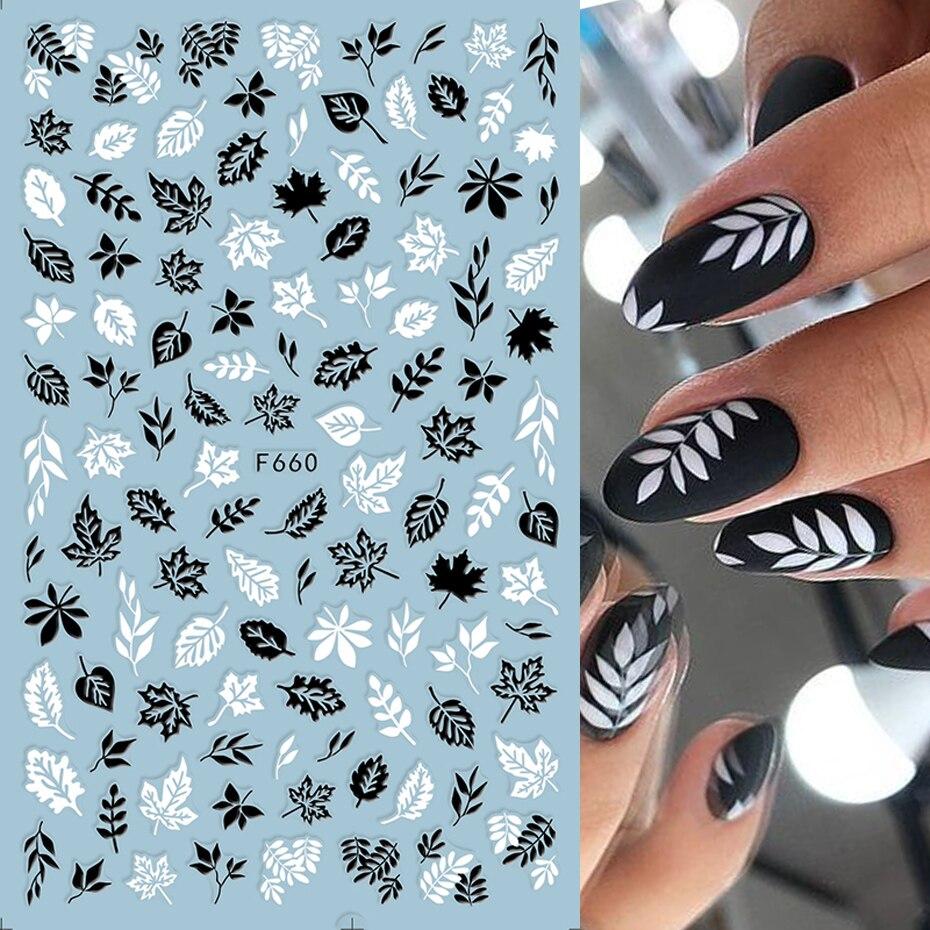 12 Blatt Nagelsticker Set – Herbst & Sommer Blätter, Ahornblatt DIY Nail Art Aufkleber