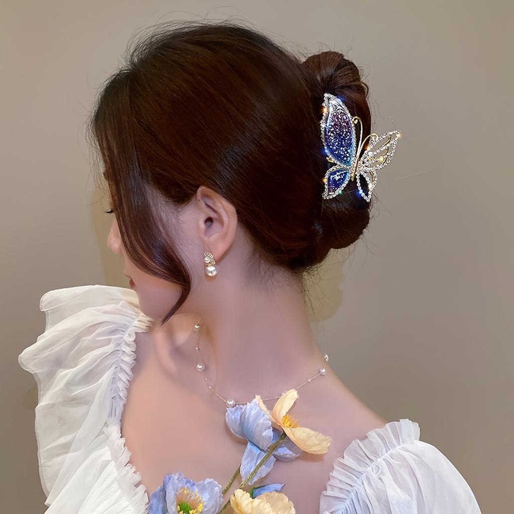 1PC Sweet Temperament Gentle Colorful Butterfly Grab Trigger High-end Exquisite Back Head Bun Shark Clip Hair Accessories